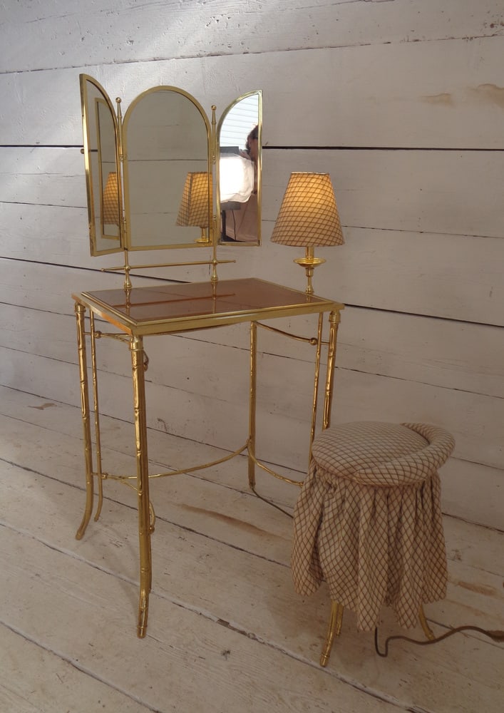 Dressing Table and Seat in Faux Bamboo, 1950s, Set of 2 - 8