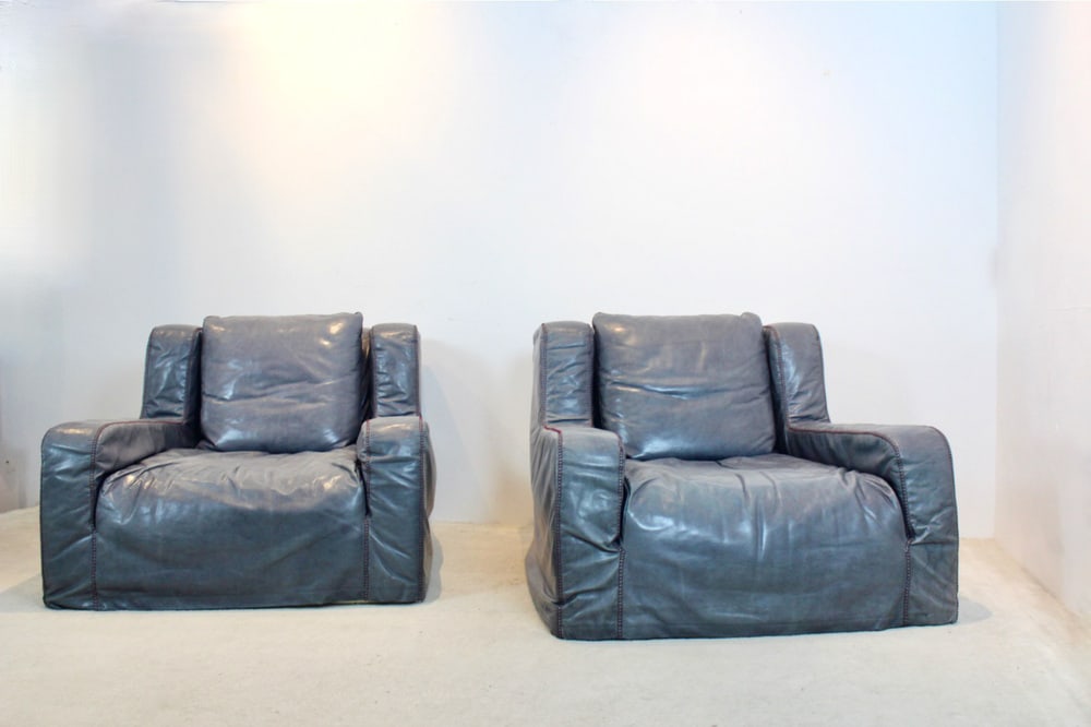 Leather Lounge Chairs by Paoloa Navone, Set of 2 - 12