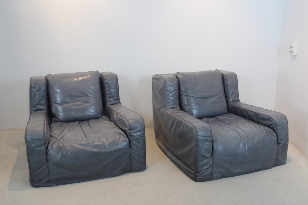 Leather Lounge Chairs by Paoloa Navone, Set of 2 - 3