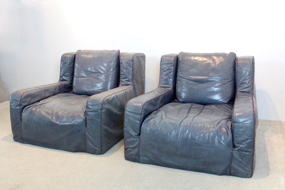 Leather Lounge Chairs by Paoloa Navone, Set of 2 - 6