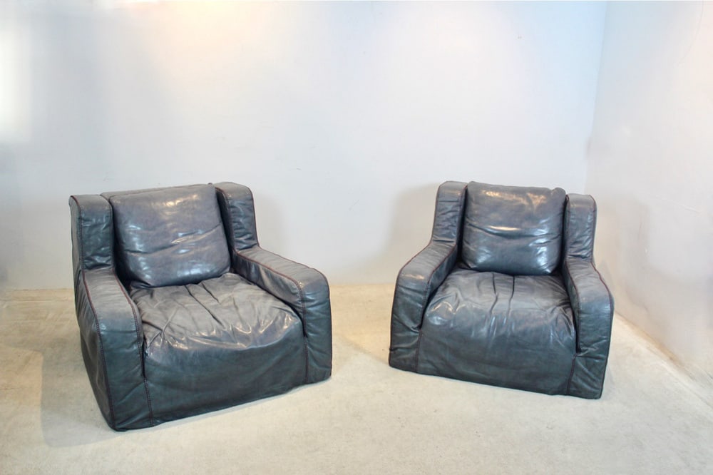 Leather Lounge Chairs by Paoloa Navone, Set of 2 - 9
