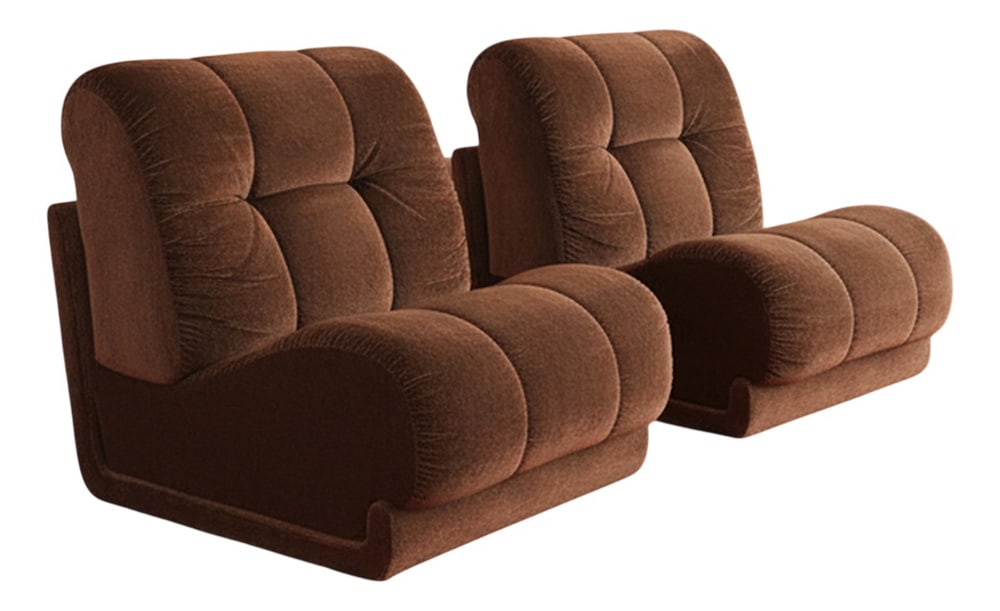 Chairs by Faleschini for Mariani, 1970s, Set of 2: 1970s Gorgeous space age brown pair of astonishing armchairs in velvet designed by Arch. Guido Faleschini for Mariani they are part of the "Pace Collection". The velvet is perfect and beautiful. The