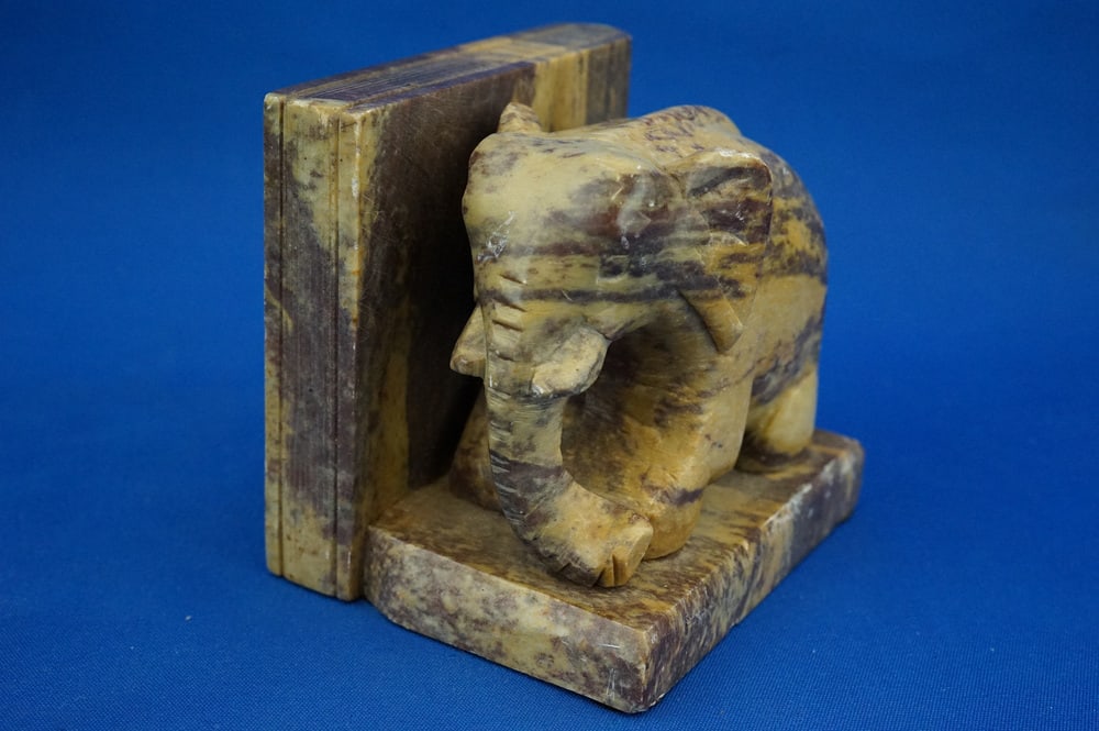 Hand-Carved Soapstone Elephant Bookends, Set of 2 - 12