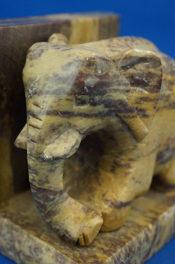 Hand-Carved Soapstone Elephant Bookends, Set of 2 - 14