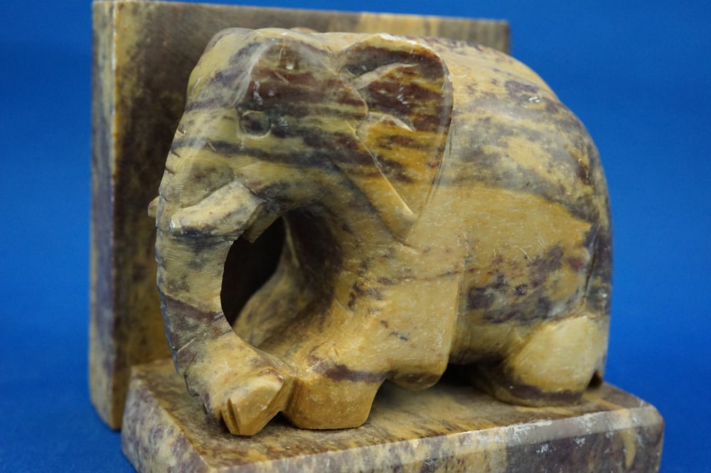 Hand-Carved Soapstone Elephant Bookends, Set of 2 - 17