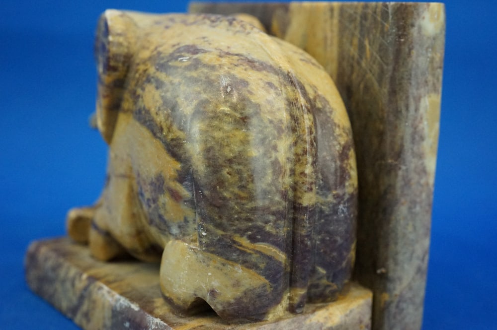 Hand-Carved Soapstone Elephant Bookends, Set of 2 - 18