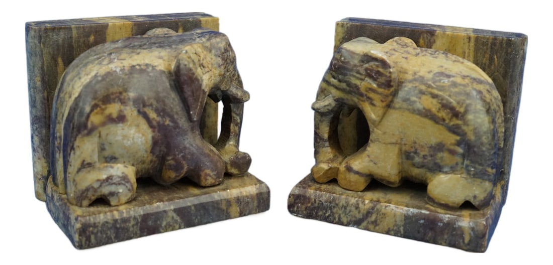 Hand-Carved Soapstone Elephant Bookends, Set of 2 (1 of 20)
