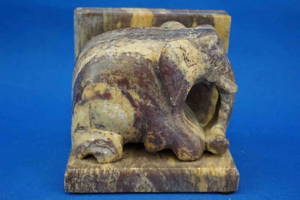 Hand-Carved Soapstone Elephant Bookends, Set of 2 - 20