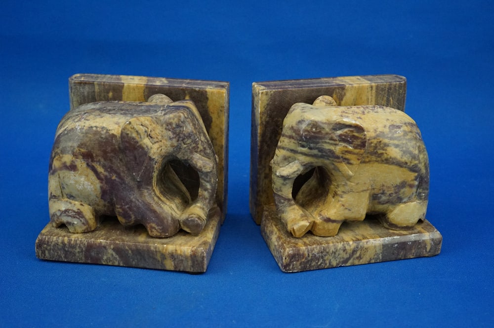 Hand-Carved Soapstone Elephant Bookends, Set of 2 - 2