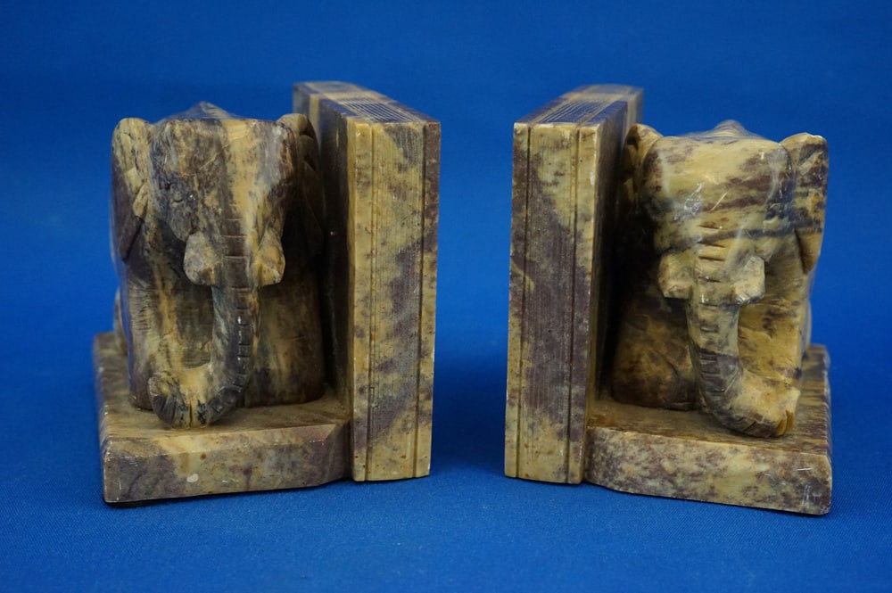 Hand-Carved Soapstone Elephant Bookends, Set of 2 - 6
