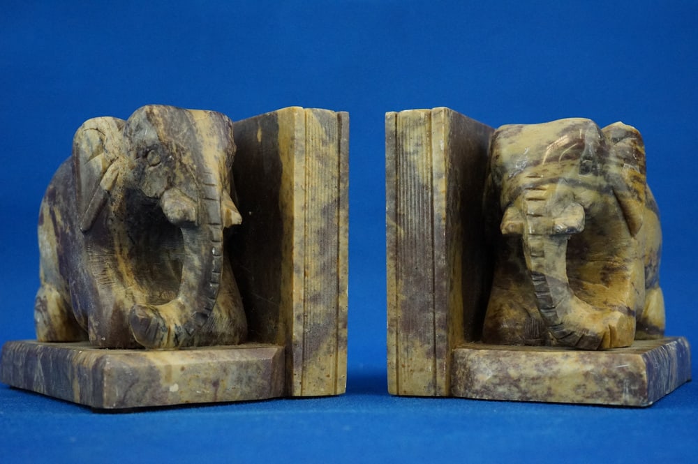 Hand-Carved Soapstone Elephant Bookends, Set of 2 - 7