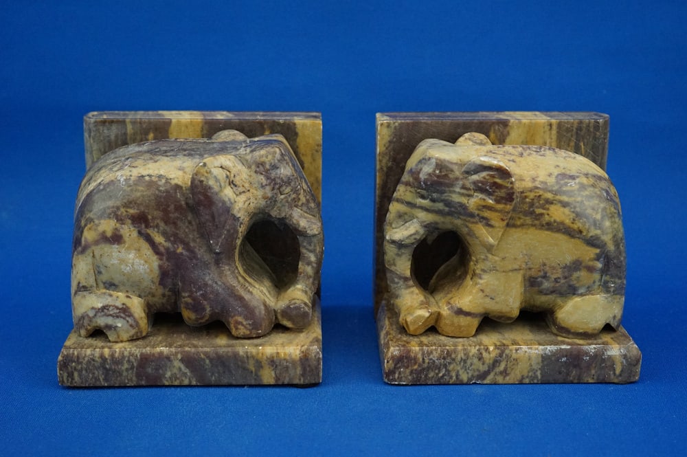 Hand-Carved Soapstone Elephant Bookends, Set of 2 - 8