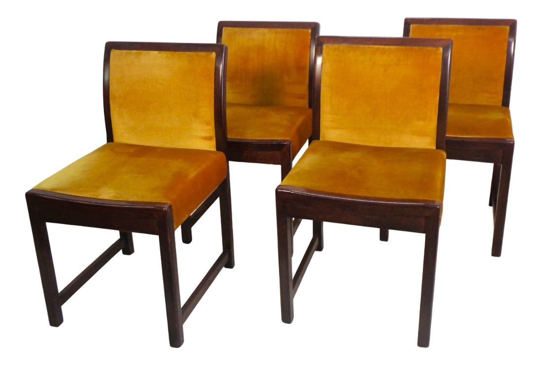 Chairs in Beech and Gold Silk Velvet, 1980s, Set of 4 (1 of 15)