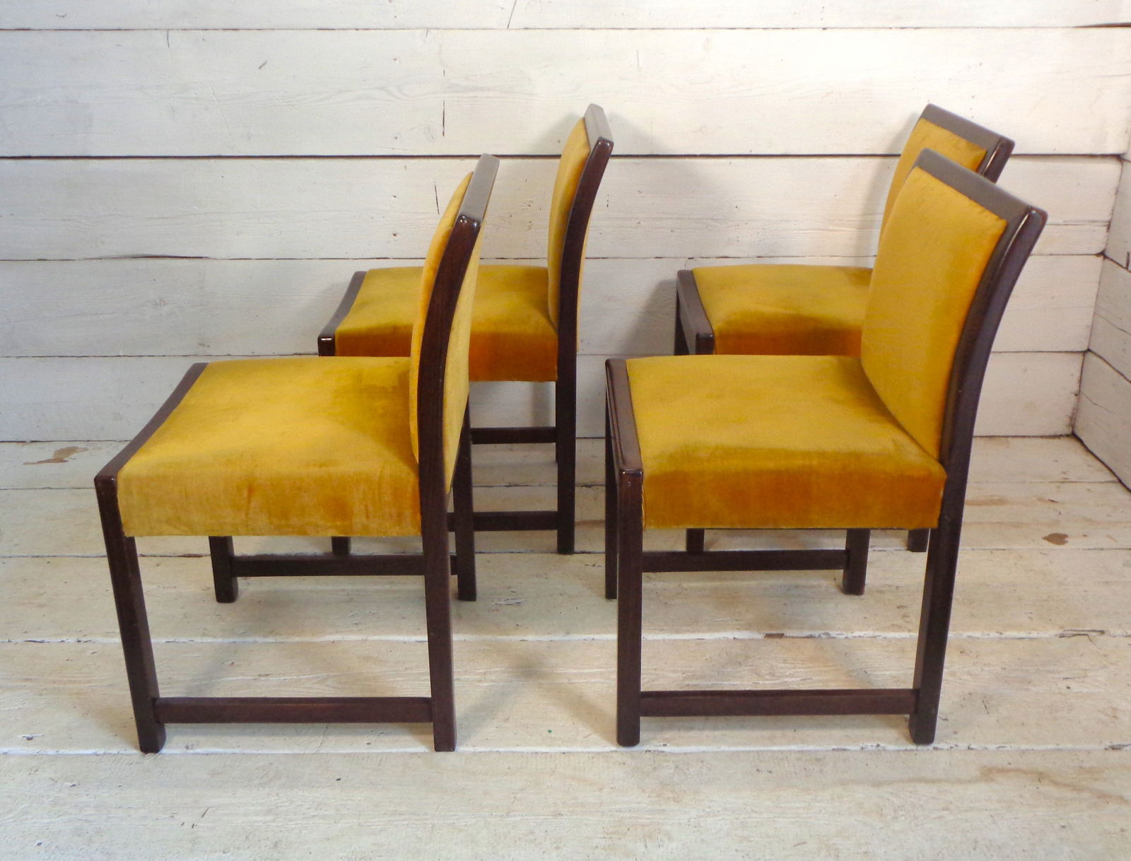 Chairs in Beech and Gold Silk Velvet, 1980s, Set of 4 - 3