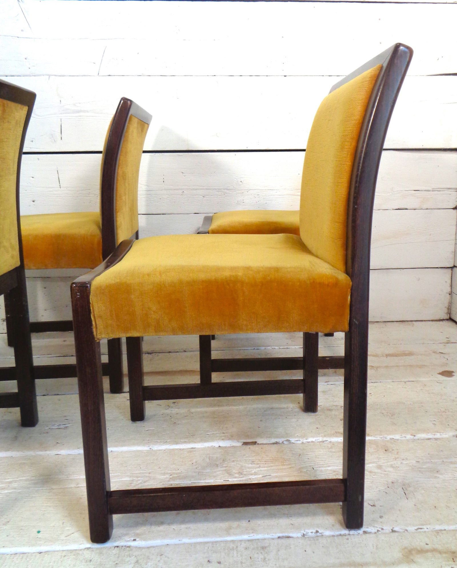 Chairs in Beech and Gold Silk Velvet, 1980s, Set of 4 - 4