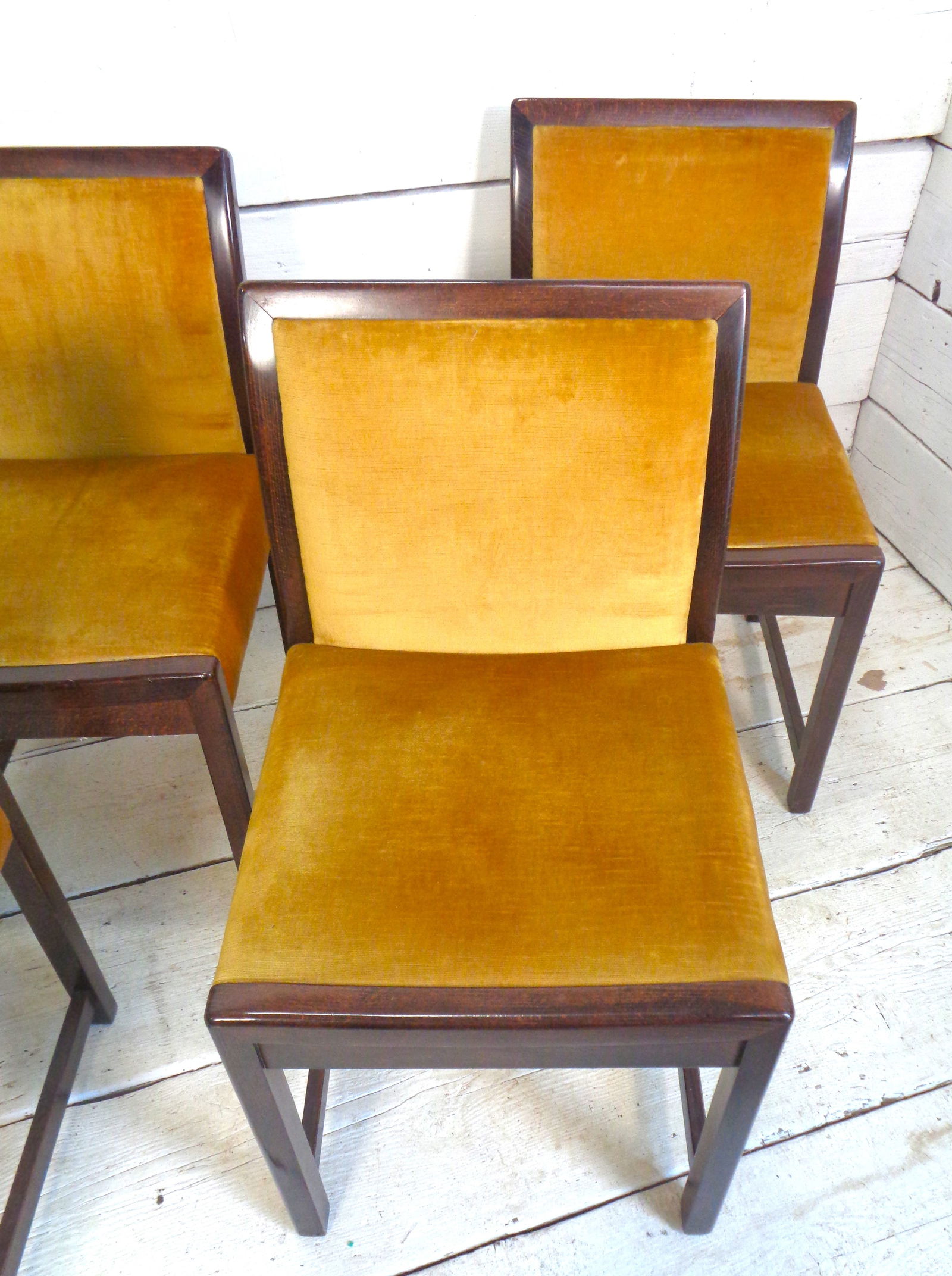Chairs in Beech and Gold Silk Velvet, 1980s, Set of 4 - 6