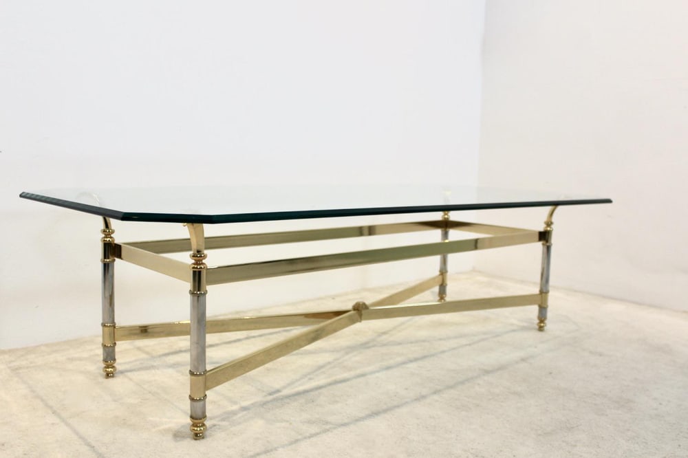Brass, Chrome & Glass Center table, France 1970s - 10