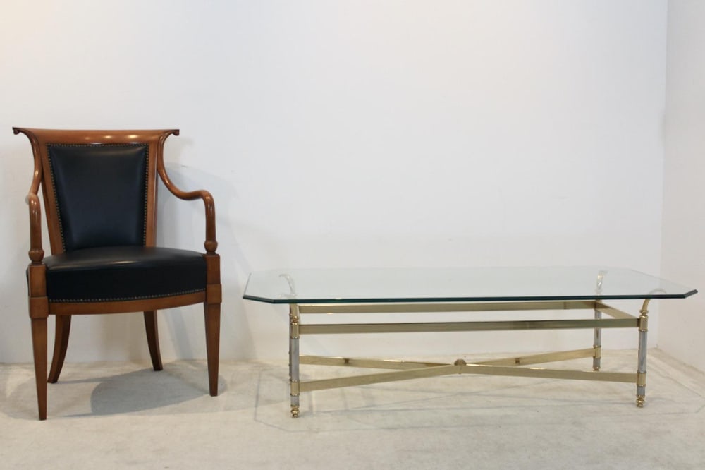 Brass, Chrome & Glass Center table, France 1970s - 11