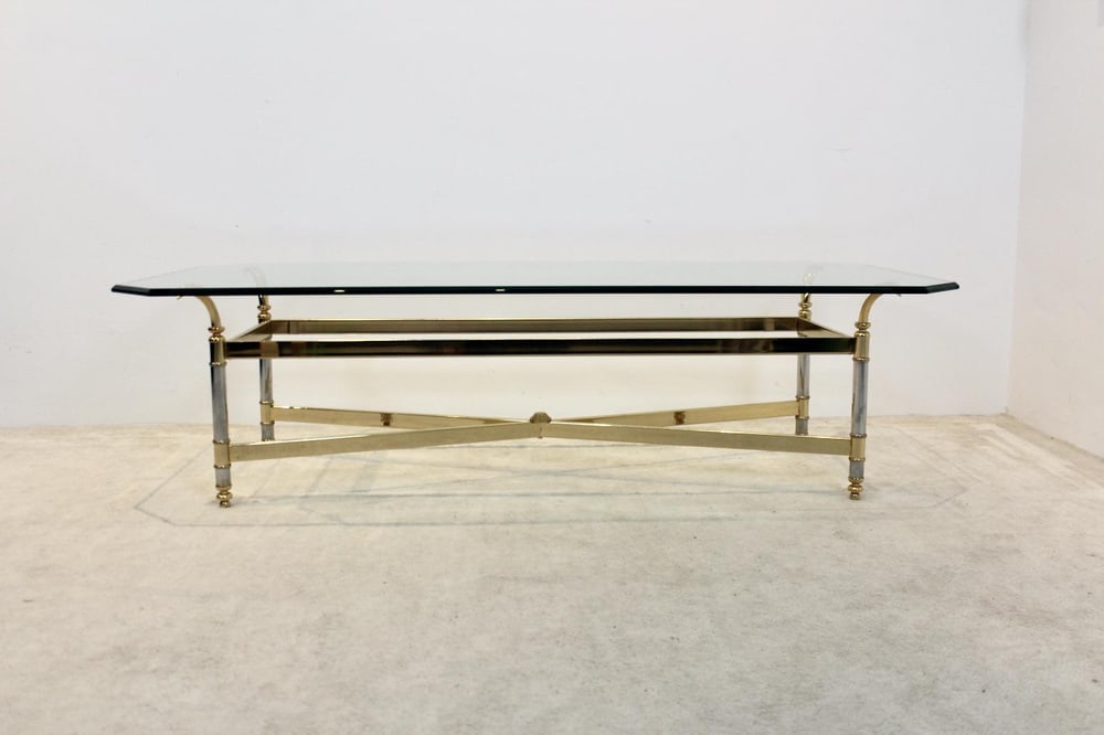 Brass, Chrome & Glass Center table, France 1970s - 12