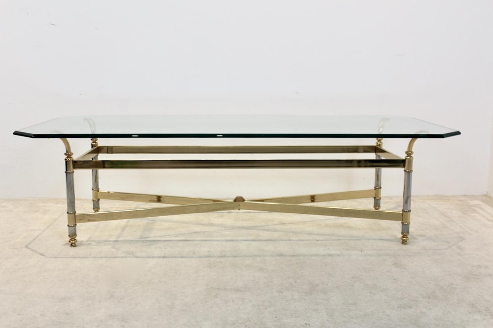 Brass, Chrome & Glass Center table, France 1970s - 13