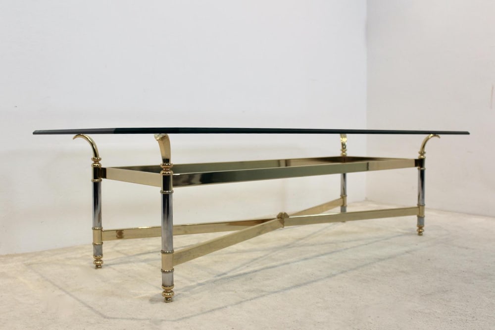 Brass, Chrome & Glass Center table, France 1970s - 2