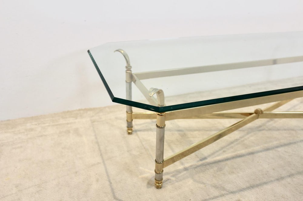 Brass, Chrome & Glass Center table, France 1970s - 4