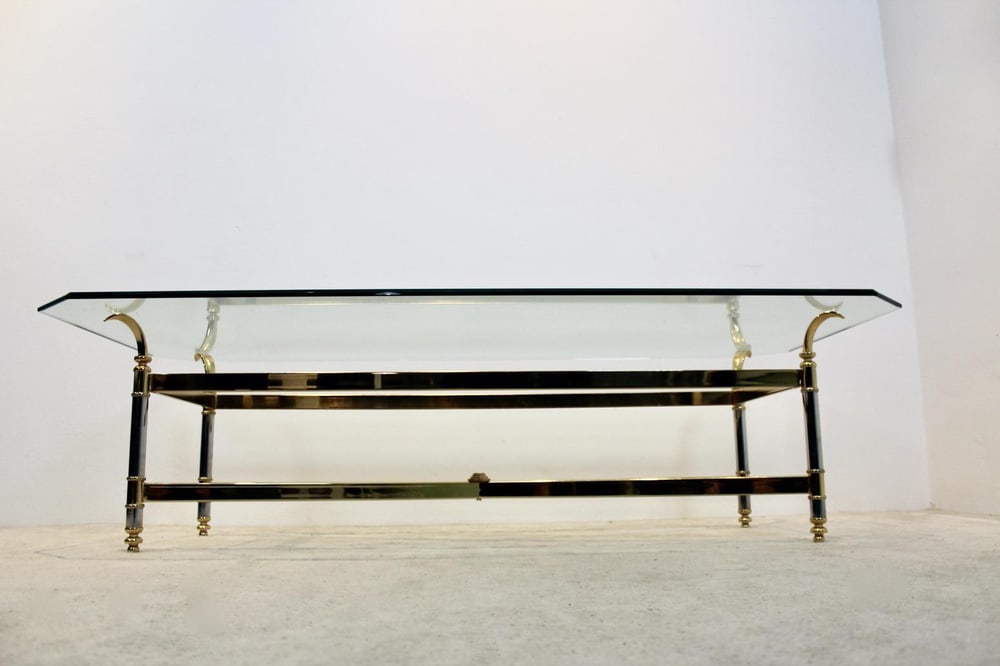 Brass, Chrome & Glass Center table, France 1970s - 5
