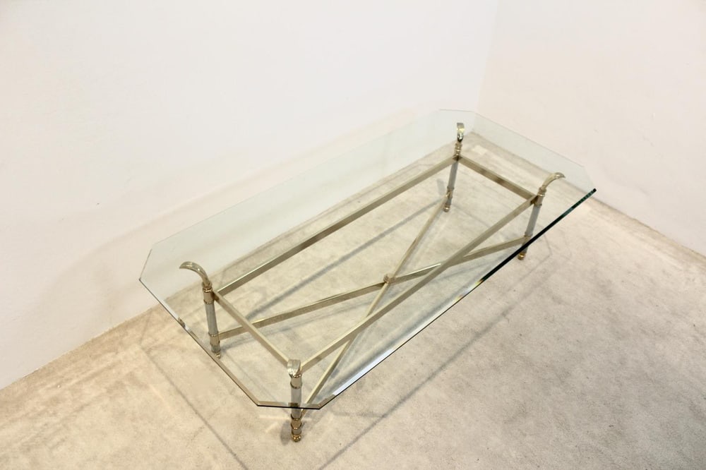 Brass, Chrome & Glass Center table, France 1970s - 6