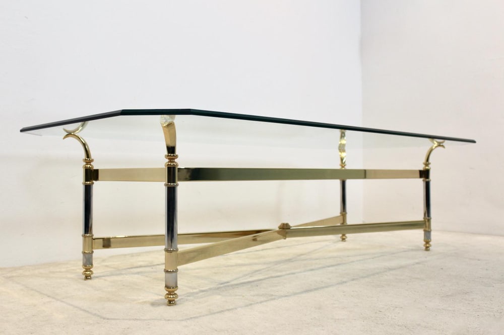 Brass, Chrome & Glass Center table, France 1970s - 7