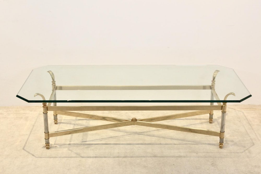 Brass, Chrome & Glass Center table, France 1970s - 8