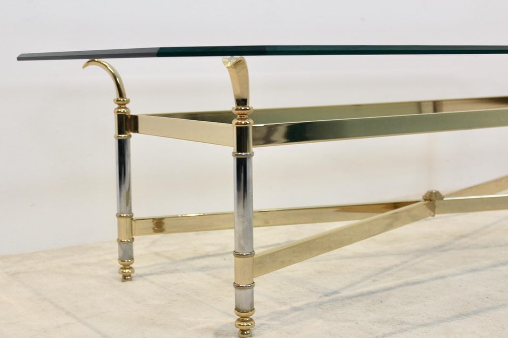 Brass, Chrome & Glass Center table, France 1970s - 9