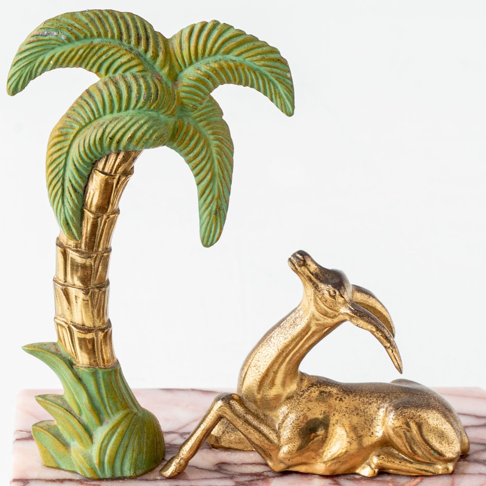 Art Deco Marble Gazelle & Palm Bookends, Set of 2 - 4