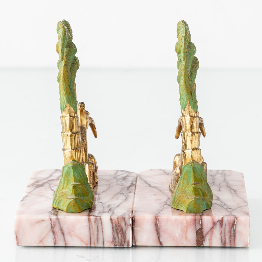 Art Deco Marble Gazelle & Palm Bookends, Set of 2 - 7