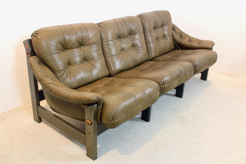 Scandinavian Wood and Leather Sofa, Norway, 1970s - 12