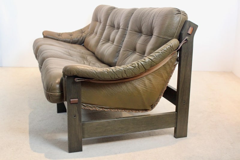 Scandinavian Wood and Leather Sofa, Norway, 1970s - 2