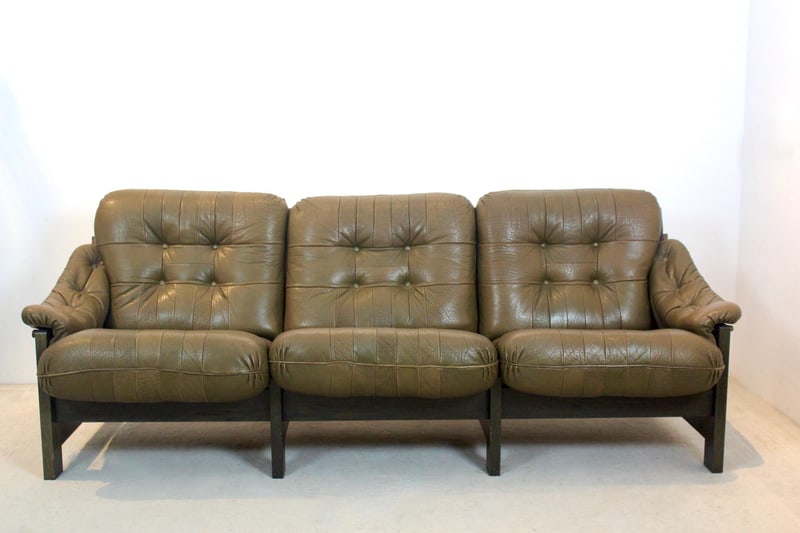 Scandinavian Wood and Leather Sofa, Norway, 1970s - 5