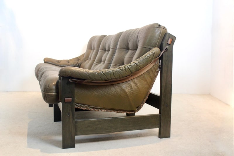 Scandinavian Wood and Leather Sofa, Norway, 1970s - 6