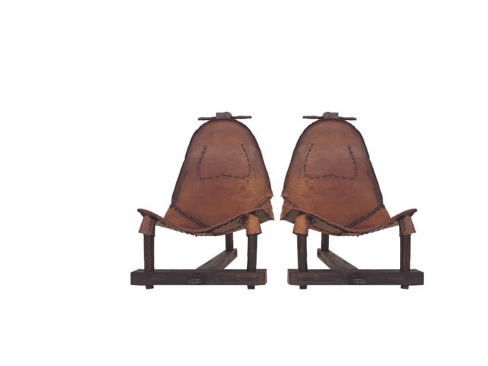 Set of Saddle Leather Lounge Chairs, Brazil, 1960s: Solid wooden frames and saddle leather seating. Country of Manufacture: Brazil Design Period: 1960 to 1969 Production Period: 1960 to 1969 Detailed Condition: Good — This vintage/antique item