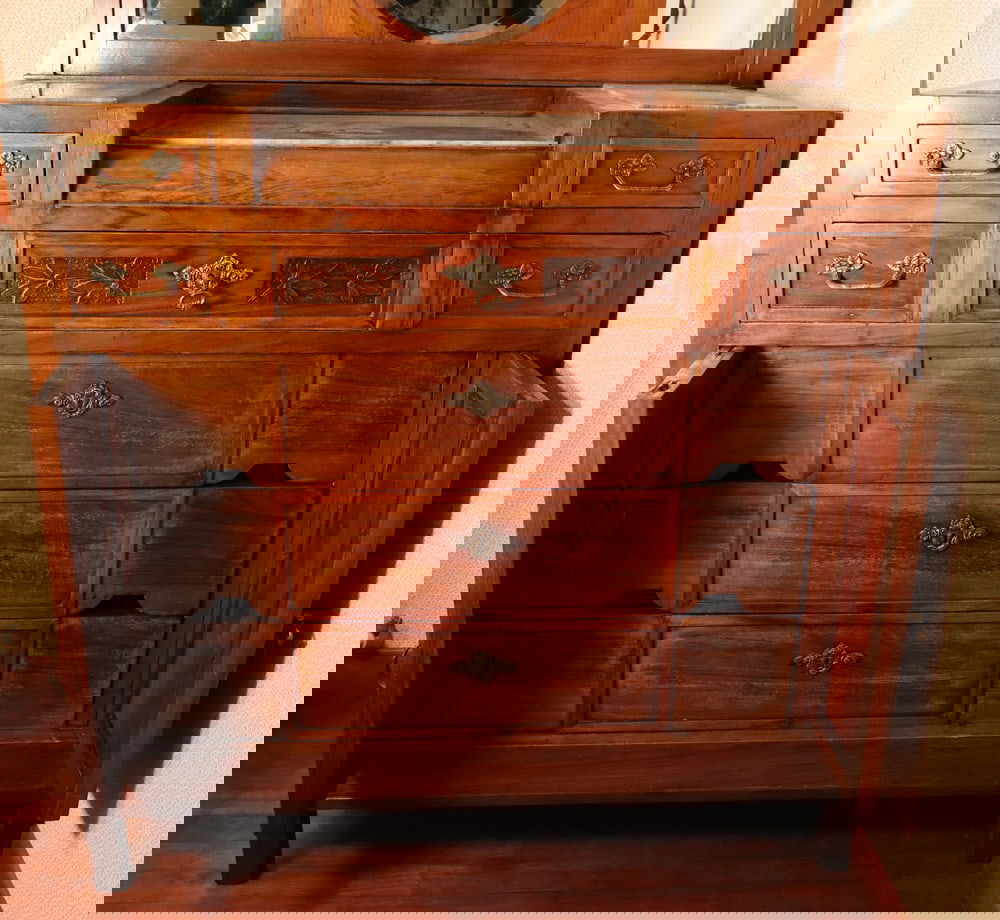 Mahogany & Marble Chest of Drawers with Mirror, 1900s - 13