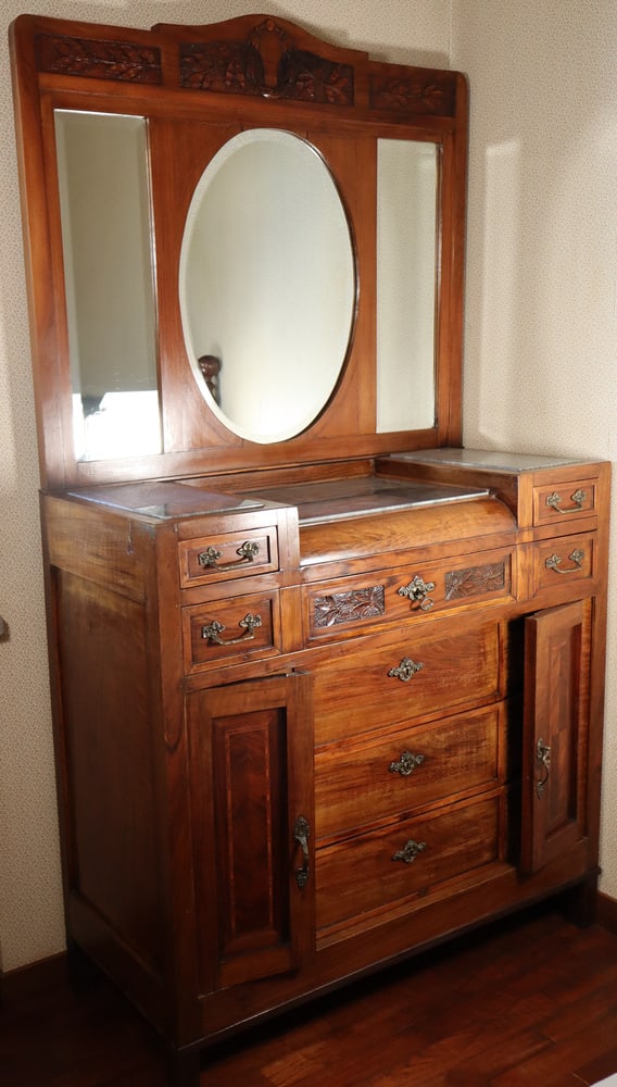 Mahogany & Marble Chest of Drawers with Mirror, 1900s - 2