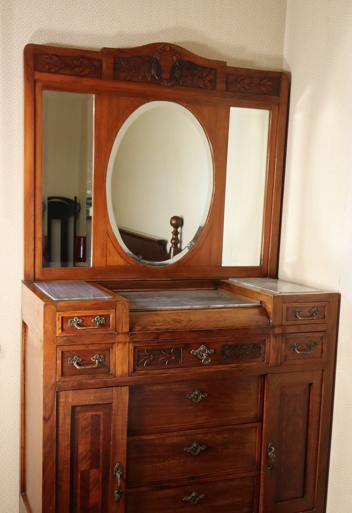 Mahogany & Marble Chest of Drawers with Mirror, 1900s - 3