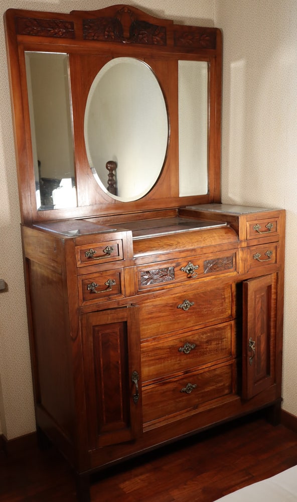 Mahogany & Marble Chest of Drawers with Mirror, 1900s - 4
