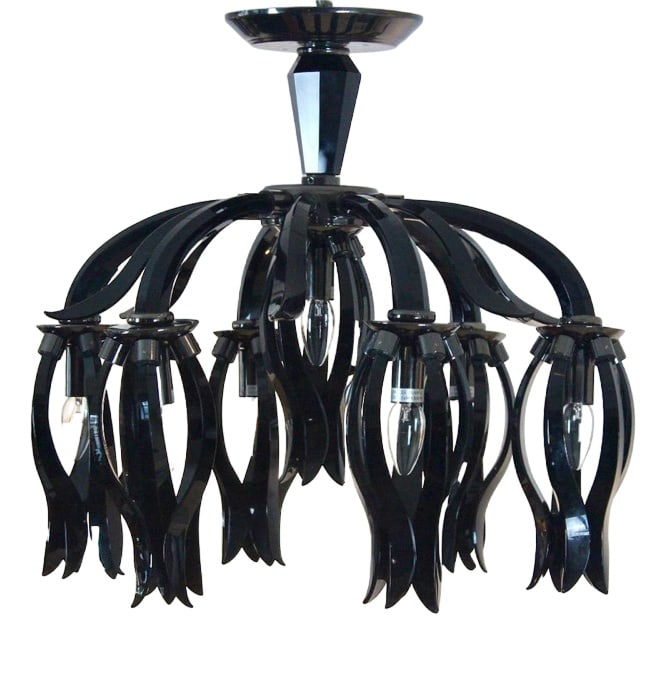 Italian Black Glass Chandelier by Barovier & Toso: The Black Glass Chandelier by Barovier & Toso is a stunning piece of lighting art that showcases the Venetian glass-making skills of the Barovier & Toso brand. The chandelier features a