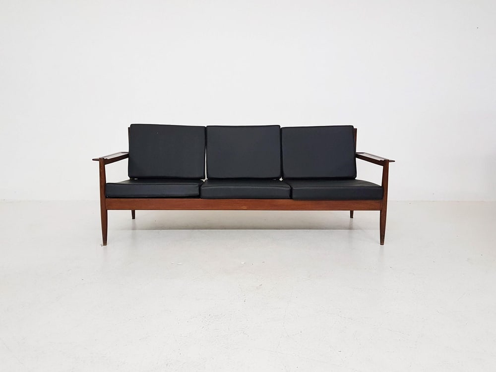 Sofa with Black Vinyl Upholstery, 1960s - 3