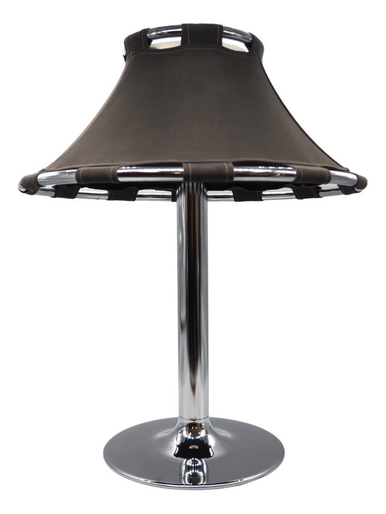 Anna Table Lamp by Anna Ehrner for Ateljè Lyktan, 1970s: This is a design classic table lamp by Anna Ehrner. It is made of brown canvas on a chromed metal frame. The "Anna" is the only model that Anna Ehrner designed for Ateljé Lyktan, but it is one