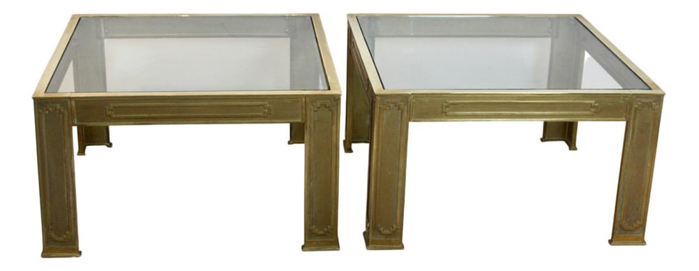 Side Tables in Cast Bronze by Peter Van Heeck, Set of 2: Striking and sculptural, this rare pair of Brutalist side tables by Belgian designer Peter van Heeck makes a bold statement. Cast in solid bronze with intricate stepped and geometric detailing, these