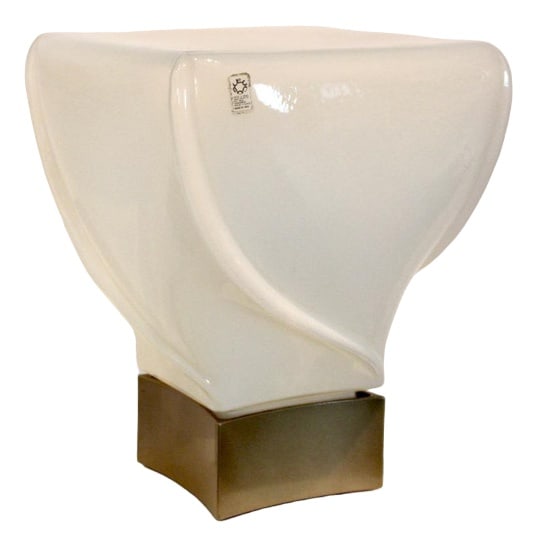 Handmade Opalescent Glass Table Lamp from Leucos: Unique and Stunning Handmade table lamp manufactured by Leucos Italy in the 1960s, signed. The lamp has a steel base in gold-matt and a large Handblown White Opalescent Twisted Glass top. This special