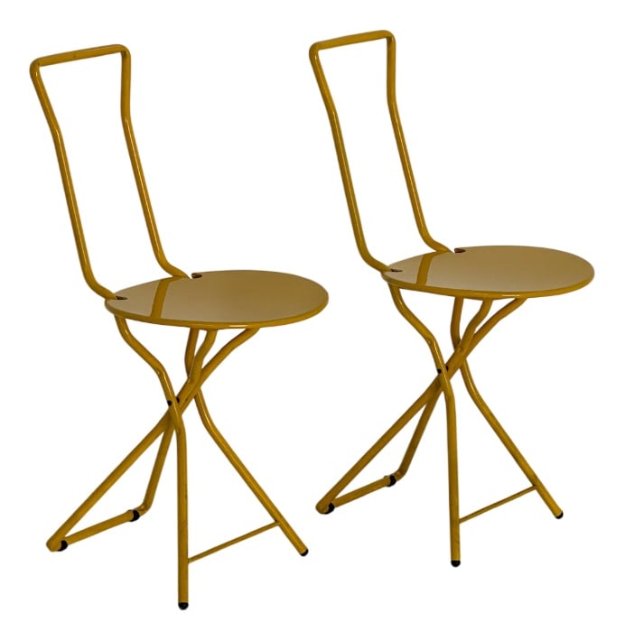 Set of Dafne Folding Chairsi, 1970s: Attributed to Gastone Rinald Country of Manufacture: Italy Design Period: 1970 to 1979 Production Period: 1970 to 1979 Restoration and Damage Details: Light wear consistent with age and use Detailed