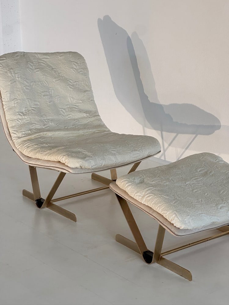 Set of Lounge Chair with Fabric Ottoman, 1980s - 10