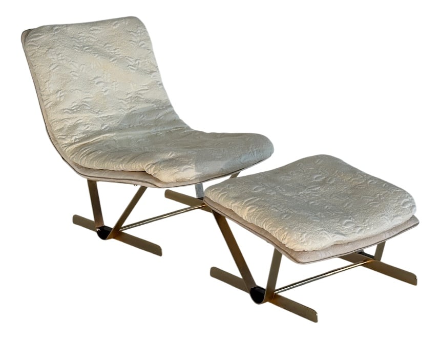 Set of Lounge Chair with Fabric Ottoman, 1980s (1 of 11)